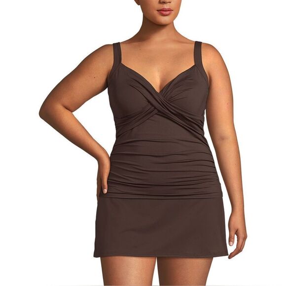 Land’s End Plus Standard Sizes wrap underwire Rich Coffee Brown tankini top Var - Picture 5 of 8